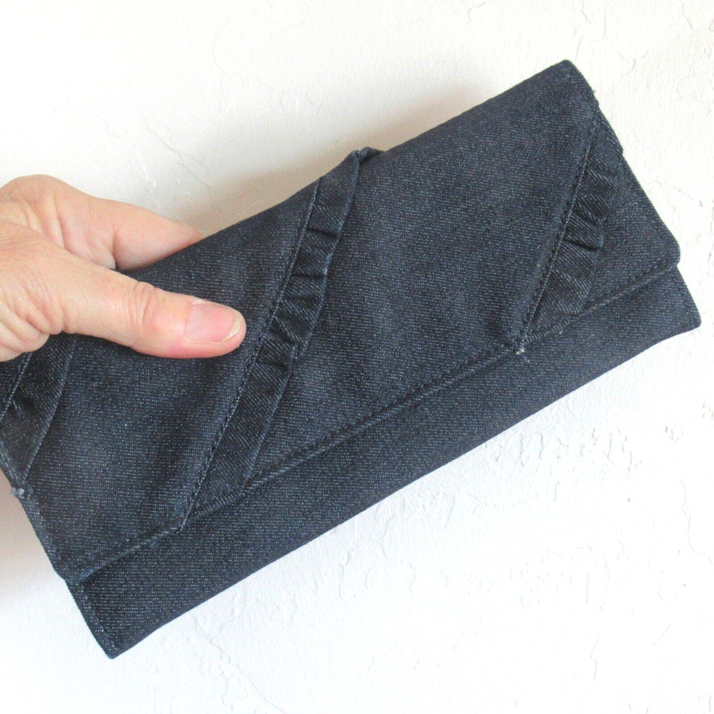 Minicci Wristlet Handbag Women Small Blue Dark Wash Denim Ruffle Purse Bag